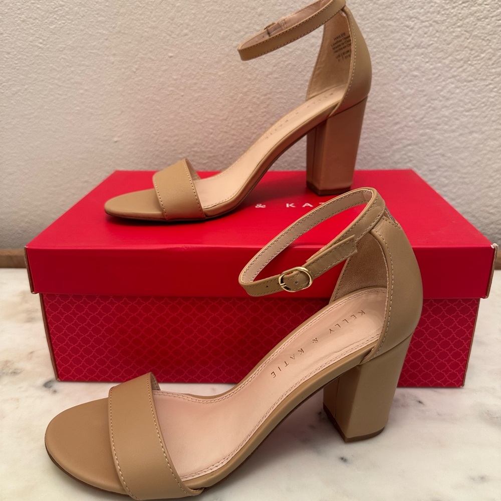 Kelly & Katie Tan Ankle-Strap Block Heel Sandals